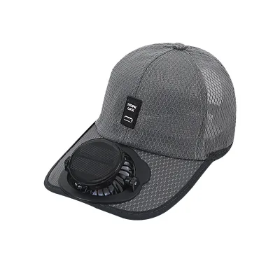 Solar-Powered Polyester Baseball Cap with Rechargeable Fan UV Protection Extended Brim Fishing Design Casual & Sporty Style