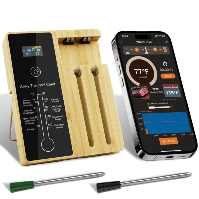Dual Probes Wireless Meat Thermometer with Screen, Long Range Digital Cooking Thermometer with Wireless Probe for BBQ Oven Grill