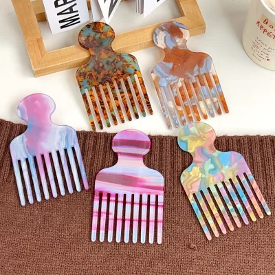 Wholesale Custom Premium Acetic Acid Handmade Retro Hair Comb Fine Tooth Anti Static Geometric Patterned Pocket for Women