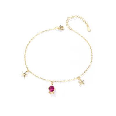 New Arrivals 925 Sterling Silver Gioielleria Cute Starfish Tortoise Anklet for Women and Girls