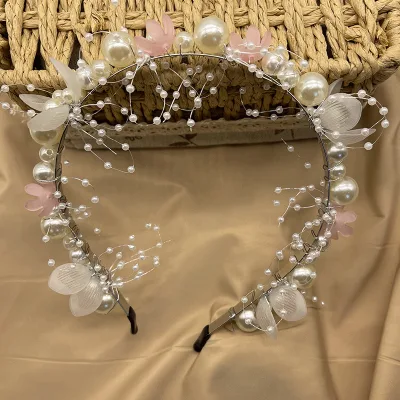 European and American Bride Wedding Hair Accessories White Flowers Hand-beaded Soft Chain Headband Headband Girls Dress Garland