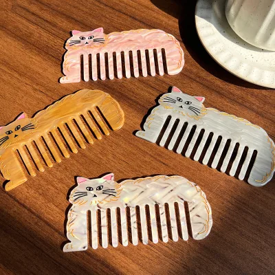 AITONGPremium Cute Cat Acetate Detangling Comb, Anti-static Portable Cartoon Animal Styling Hair Comb for Ladies Daily Use
