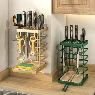Multifunctional Kitchen Knife Storage Rack Standing Type Hanging Storage Tube Easy Installation Knife Storage Organizer
