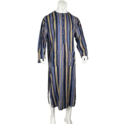 Men's Long Striped Print Muslim Robe From Middle East Clothing for Summer and Autumn Plus Size Loose Fit Made From Polyester