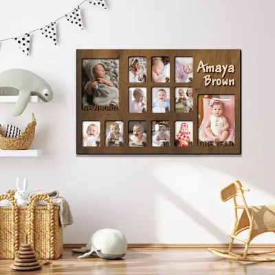 Baby First Year Picture Frame Personalized Baby Photo Frame Photo Collage Personalized Photo Frame Monthly Milestone for Baby