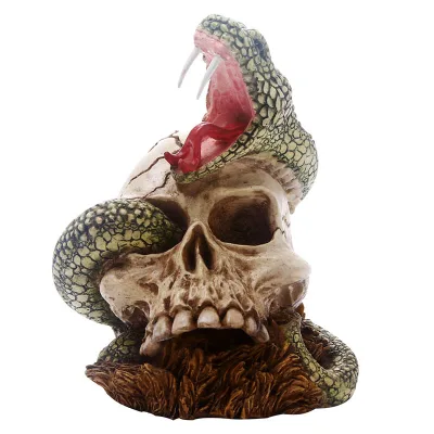 Halloween Creative Resin Skull Figurine Scary Snake Skeletons Head Craft Ornament Statues Skull Desk Decoration