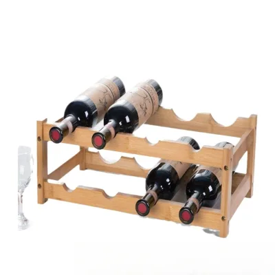 Factory Wholesale Eco-Friendly Modern 2-Tier Bamboo Wine Bottle Rack Wooden Countertop Display Stand Storage Holder Cabinet Home