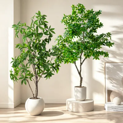 Lifelike Braided Trunk Pachira Aquatica Money Tree Plastic Eco-Friendly UV Resistant 190cm/230cm Indoor Outdoor Decor for