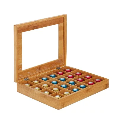 Multi Compartment  24 Holes Bamboo  Capsule Box  Display Storage Box Organizer Case Tea Bag Coffee Storage Box for Packaging