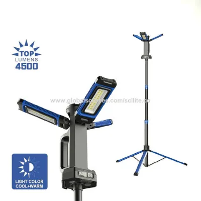 Portable Waterproof IPX4 4500Lumens 3 Modes Cool White and Warm LED Magnetic Rechargeable Telescopic Tripod Work Lamp for working