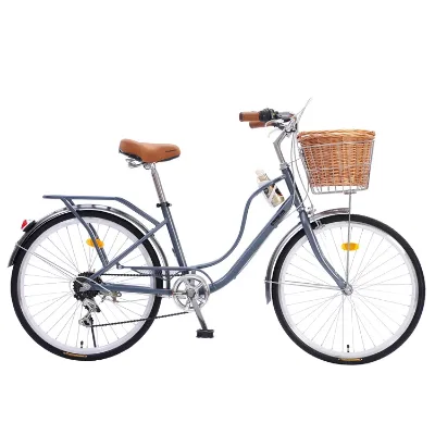 Retro City Bike 24 Inch Coffee Bicycle Urban Cruiser Bike with Front Basket OEM Available