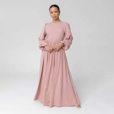 Aschulman Custom Eid Crew Neck Women Kaftan Long Sleeve Jazz Crepe Closed Abaya Dress