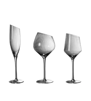 Vertical Grain Slanted Mouth Glass, High Foot Glass, Red Wine Glass, Crystal Champagne, bar and Household Use