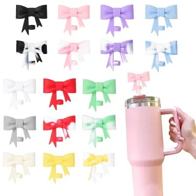 New Wholesale 3D 10mm Silicone Material Bowknot Straw Topper Straw Cover Cap for 30/40oz Tumnbler
