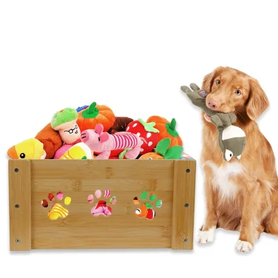 13.7 X 9 X 6.8 Inches Pet Wooden Storage Box Dog Toy Basket for Toy Food & Tissue Home Organization Dog Toy Storage Container