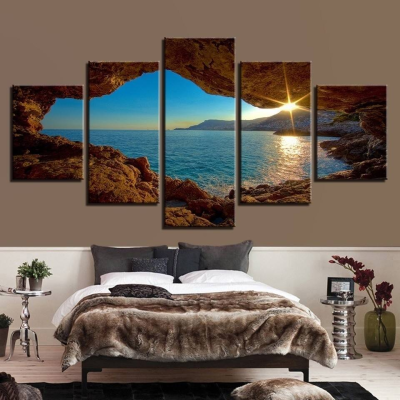 5-Panel Landscape Canvas Painting Modern Seascape Printed Pictures Home Decor Mountain Sunset Wall Art