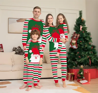 2023 Christmas Family Matching Pajamas Christmas Family Stripes Sleepwear Christmas Santa Claus Print Green Loungewear Set