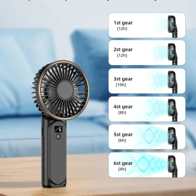 OEM Mini Handheld USB Air Cooling Fan Most Popular Six-Gear Digital Display Charging Portable Box Installation Plastic Material