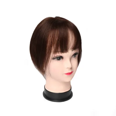 8x12cm Silk Base Brown Hair Toupee Middle Part Short 3D Air Bangs Fringes Synthetic Hair Topper With Clips