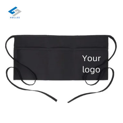 Restaurant Waiter Apron Custom Cooking Chef Apron Black Waist Apron with Pockets