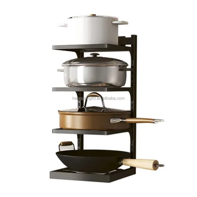 Heavy-Duty Adjustable Kitchen Black Pots and Pans Metal Rack Pan and Pot Lid Holder