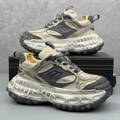 Spring Fashion Breathable Vulcanized Non-Slip Casual Chunky Sneakers Round Toe Thick Bottom Oxford Business Driving Loafers T43