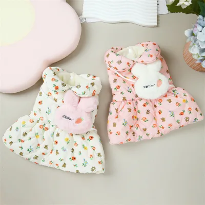 Pet Clothing Dog Clothes Autumn Winter Pet Two-Legged Cotton Coat Fleece Princess Cotton Dress Rabbit Cotton Dress