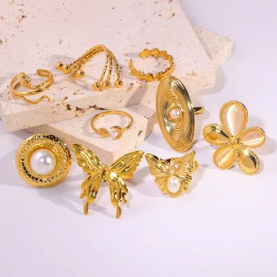 New Arrival 18k Gold Plated Butterfly Rings for Women Stainless Steel Finger Ring Adjustable Fashion Jewelry Party Accessories