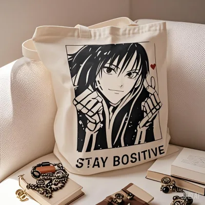 Anime Pattern Cotton Canvas Shopping Bags - Custom Kids Book Storage Pouch & Foldable Grocery Tote Carrier