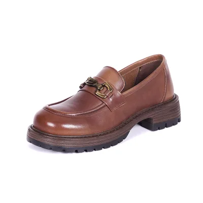 Genuine Leather Women Loafers Factory Fashion Walking Style slip on Leather Loafers Women Chunky Heel Loafers Wholesale Custom