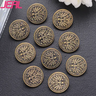 Classic Western-Style 15mm Round Zinc Alloy Beaded Button Bar Engraved Metal with Beaded Decoration for Clothes Machine Washable