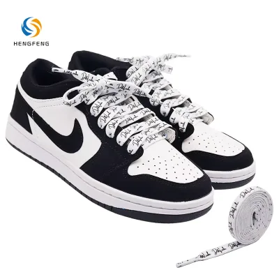 Custom Printed Letter Polyester Flat Shoelaces Heat Transfer Logo Laces for Sneakers Basketball Shoes OEM Low MOQ