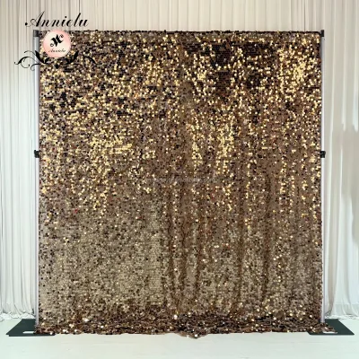 ANNIELU Custom Shiny Gold Big Large Payette Sequin Mesh Drape Panel Hanging Curtains Wedding Event Party Christmas Decoration