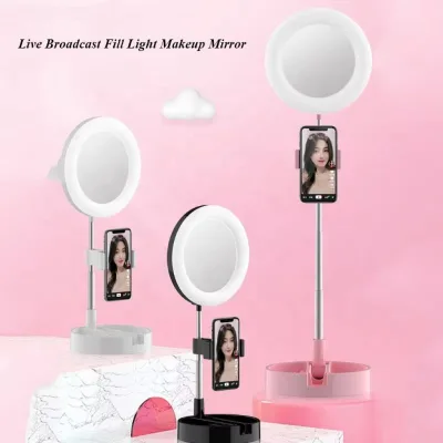 New Portable Mini Fill-in Lamp Desktop Phone Bracket Light Mirror Live Broadcast Fill Light Makeup Mirror