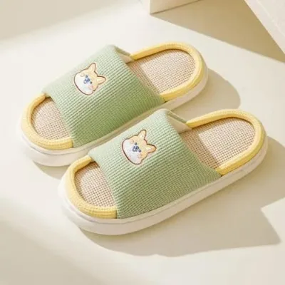 2024 Fashion Winter Indoor Linen Slippers for Couples Women's Thick Bottom Soft Anti-Slip Cloud Animal Prints Slides