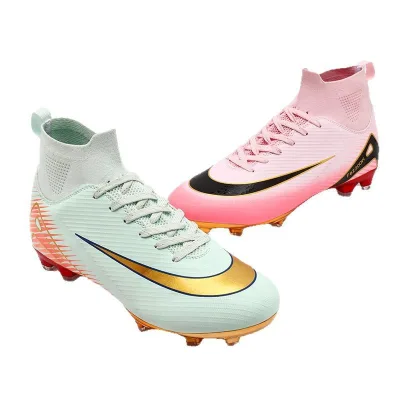 Cross-Border Gold-Plated Soccer Shoes for Adults Children AG Long Spike TF with Mesh Lining for Winter Student Lawn Training