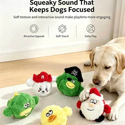 Squeaky Plush Dog Ball Toy Anti Cotton Pull Out Design Soft Stuffed Sound Chew Molar Play Ball for Stress Relief