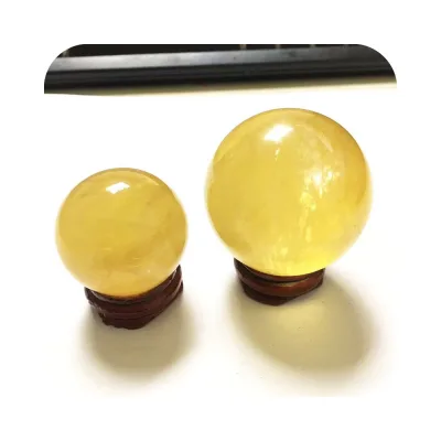 Wholesale Natural Folk Crafts Honey Calcite Ball Yellow Iceland Spar Quartz Sphere Polished Reiki Mineral Gifts for Fengshui