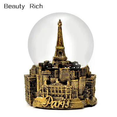 France Eiffel Tower Gold Tone Snow Globe 65mm