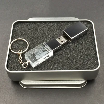 Crystal Usb Flash Drive with LED logo Promotional Gift Usb Mini Usb with Keyring