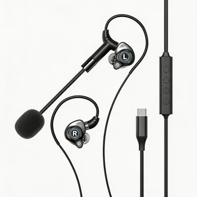 Wired In Ear Karaoke Live Streaming Earphones with Detachable Microphone