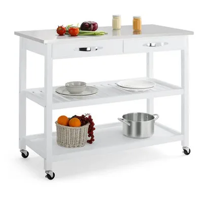 Home Kitchen Trolley with Spoon Drawer Serving Trolley with Shelves Stainless Steel Table Top Kitchen Trolley
