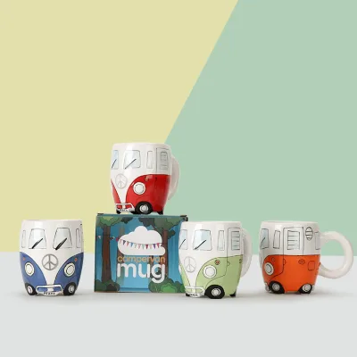 Ceramic Coffee Mug Cartoon Bus Shape Novelty Mug Colorful Road Trip Van Mug Cute Animal Face Mug Kids Gift Cup Home Kitchen
