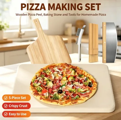 16inch Cordierite Pizza Stone for Oven and Grill with Pizza Peel Set