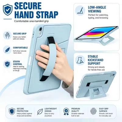 Anryque iPad (A16) 11th Generation Case 11'' 2025 Wrist Strap Bracket Leather Pencil Holder Tablet Cover 10th Generation