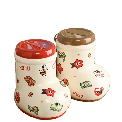 New Design Boot shape piggy bank , Ceramic Money coin saving bank 7 inch Full print Piggy bank for kids
