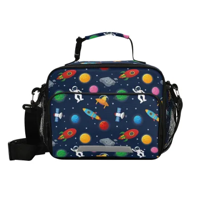 Hot Sell Custom Galaxy Space Astronaut Rocket Print Reusable Thermal Insulated Lunch Cooler Bag
