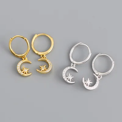 Moon Star Earrings Stylish High Quality Sterling Silver 925 Earring