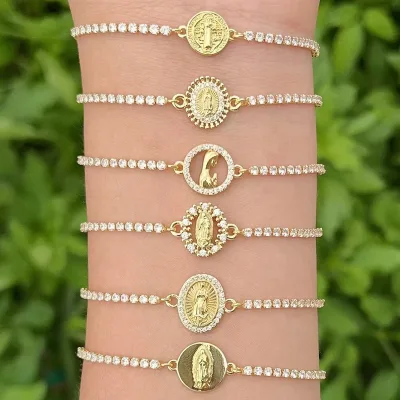 CH-LAT1022 Religious Figure Pendant Bracelet Saint Benedict/Virgin Mary Religious Charms Bracelet Fashion CZ Bracelet Wholesale