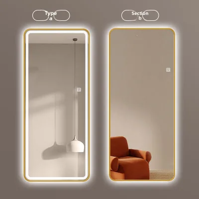 Light Luxury Full-Length Mirror Smart LED Illuminated Aluminum Alloy Frame HD for Living Room Entrance Dressing